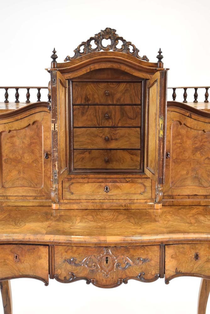 A 19th century French bonheur de jour, or writing table, the superstructure enclosing four drawers, - Image 2 of 5