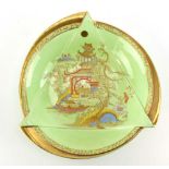 A Carltonware 'Napkin' shaped dish decorated in the Chinoiserie manner on a pale green ground, d.