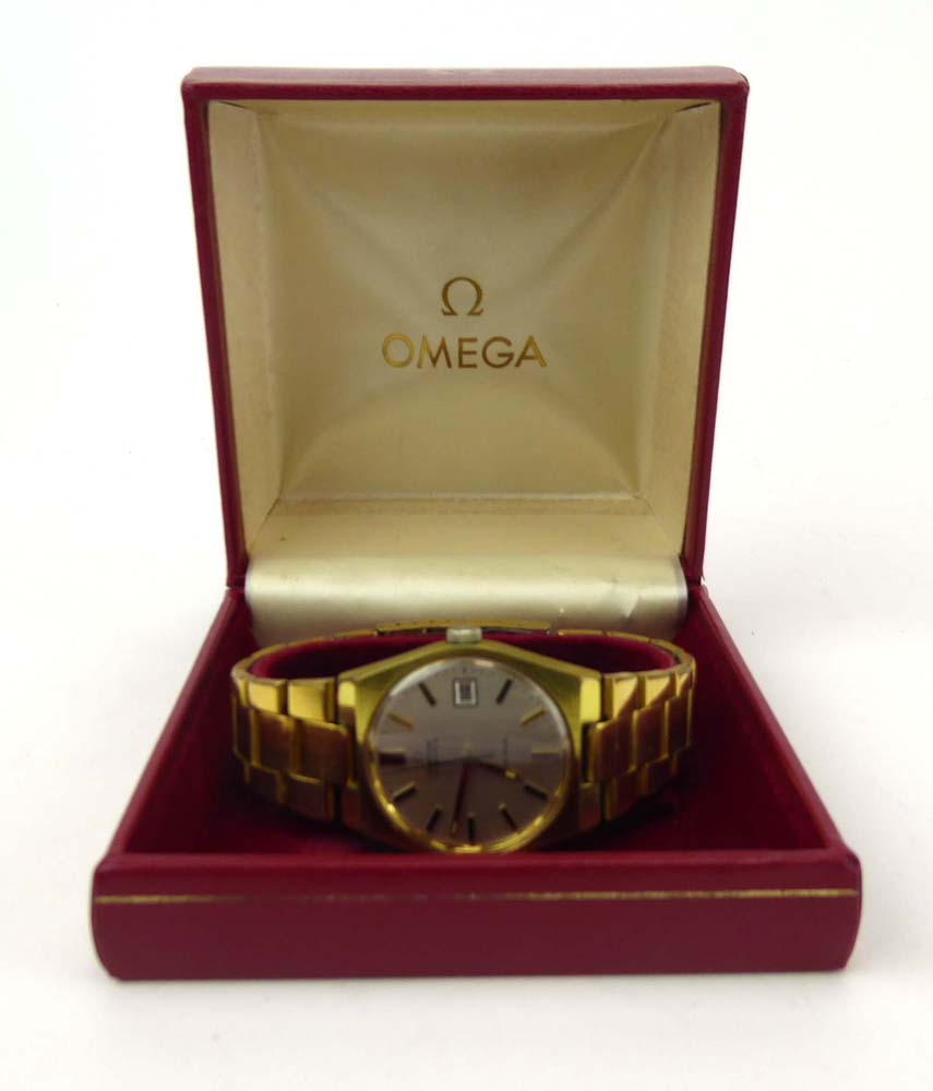 A gentleman's gold plated automatic wristwatch by Omega,