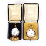 Two gold plated full hunter pocket watches, case d. 4.
