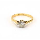 An 18ct yellow gold ring set brilliant cut diamond in a six claw setting, stone approximately 0.