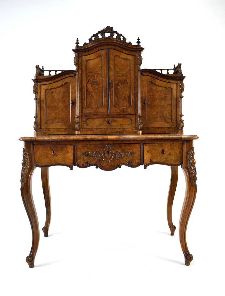 A 19th century French bonheur de jour, or writing table, the superstructure enclosing four drawers, - Image 3 of 5