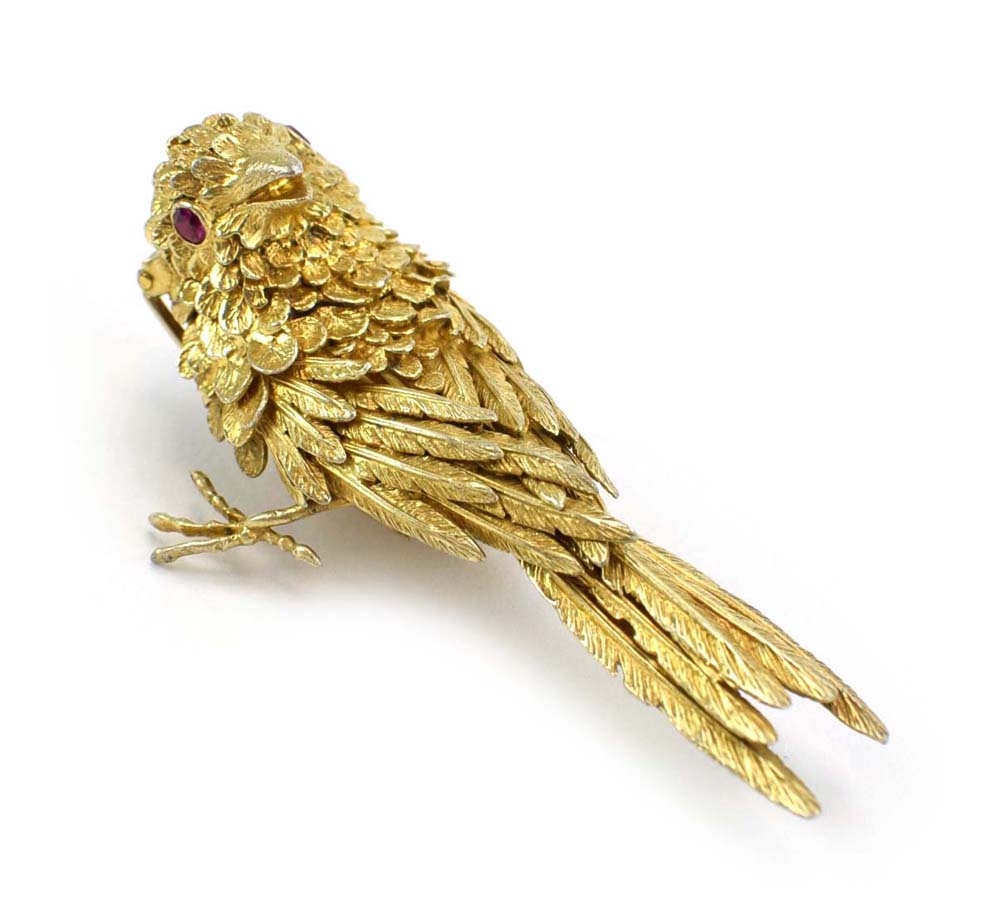Jean-Claude Champagnat for Mecan Elde, a yellow metal clip in the form of a sparrow, - Image 6 of 9