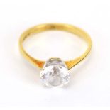 An 18ct yellow gold ring set clear coloured stone, ring size N 1/2, 2.
