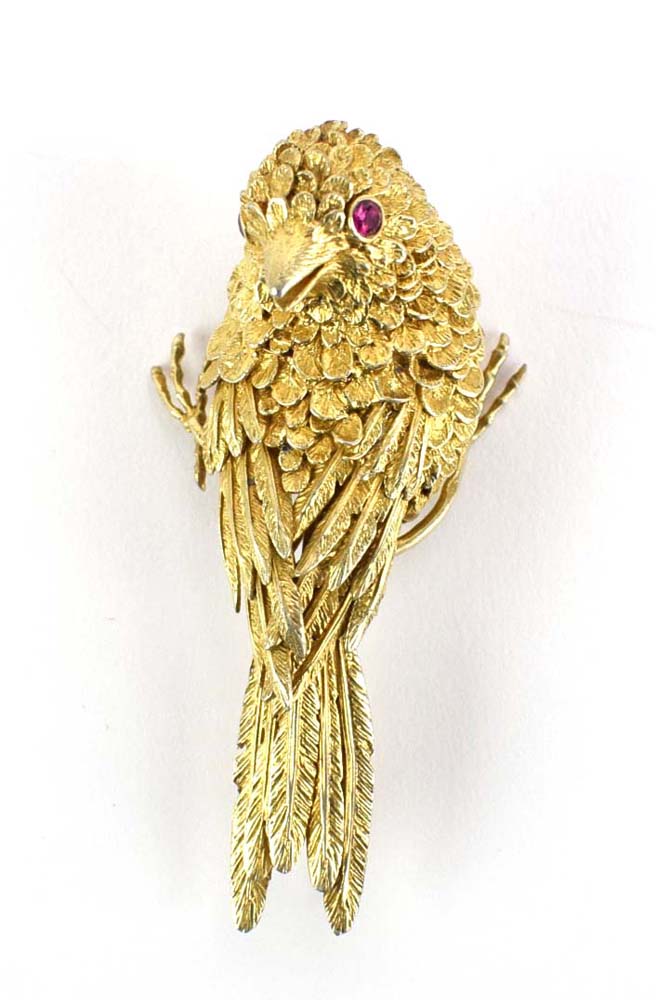 Jean-Claude Champagnat for Mecan Elde, a yellow metal clip in the form of a sparrow, - Image 5 of 9