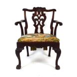 A Chippendale Period mahogany elbow chair, c.