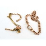 A 9ct rose gold curblink bracelet with lobster clasp and a 9ct yellow gold bracelet with heart