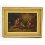 19th Century School, Three children playing with a toy boat, indistinctly signed, oil on canvas,