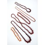 Six amber-type bead necklaces (6)