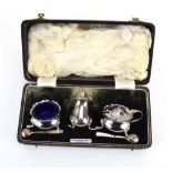 A silver three piece cruet set of traditional form, APS & Co.