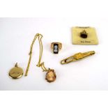 A mixed parcel of jewellery comprising a 9ct yellow gold cameo necklace, a cameo ring,