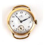 A rolled gold yellow gold wristwatch movement by Omega,