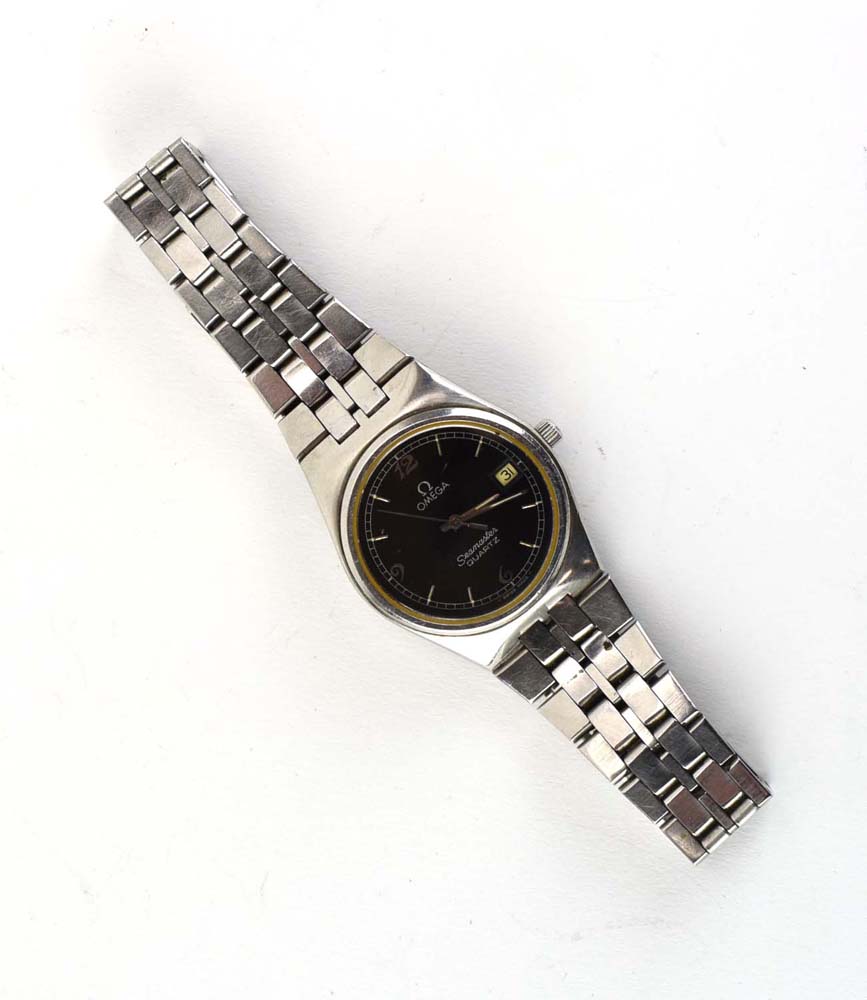 A gentleman's stainless steel quartz 'Seamaster' wristwatch by Omega,