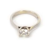An 18ct white gold ring set brilliant cut diamond in a four claw setting, approximately 0.