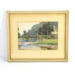 William Hoggatt (1879-1961), A river bridge and building, signed, watercolour,