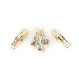 A pair of 14ct yellow gold ear hoops, each set baguette cut diamonds in channel settings,