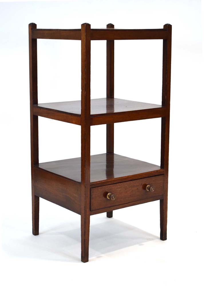 A Georgian mahogany three-tier what-not-stand with a single drawer,