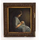 Alberto Codemo (Italian), A seated girl, sewing, signed, oil on canvas,