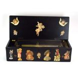 A 19th century cylinder music box playing on eight airs, within a later decoupage box, w.