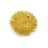 A gold brooch in the form of a sea urchin set small brilliant cut diamond, hallmarks indistinct, d.