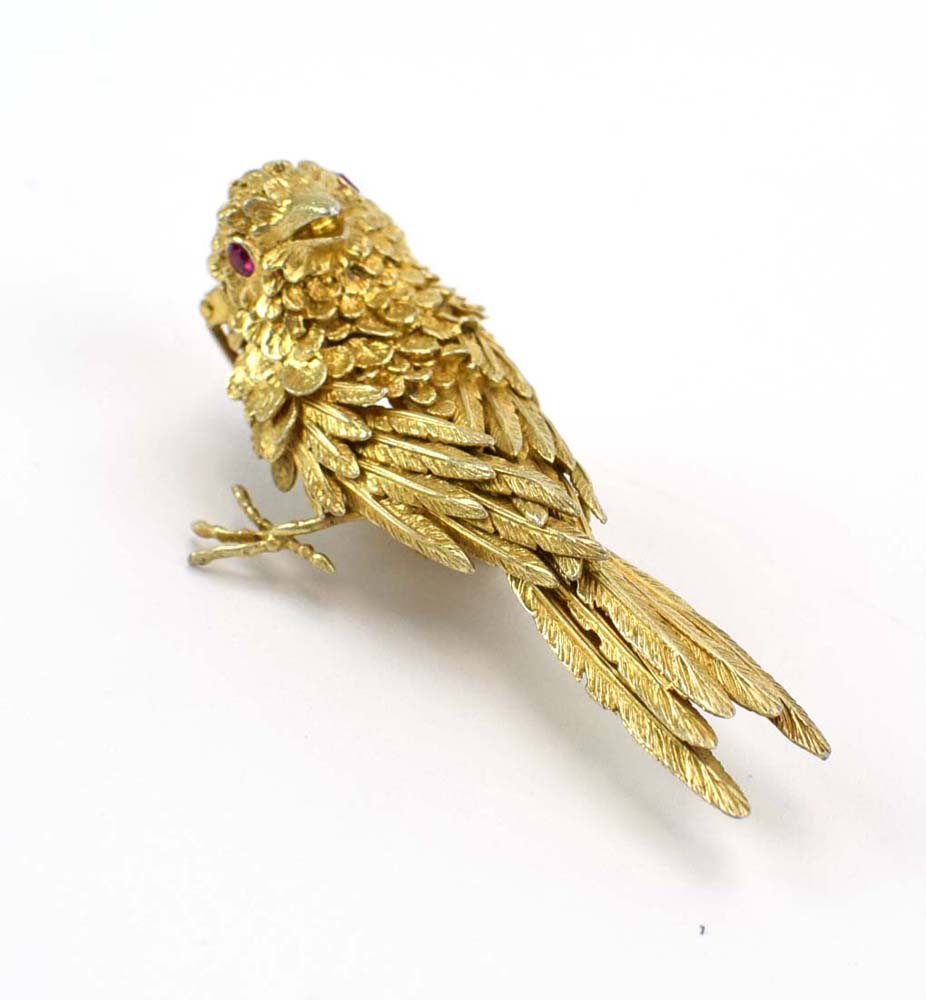 Jean-Claude Champagnat for Mecan Elde, a yellow metal clip in the form of a sparrow, - Image 7 of 9