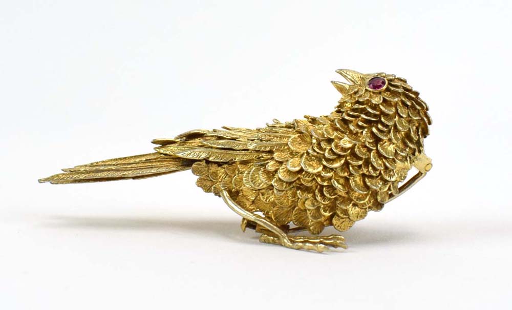 Jean-Claude Champagnat for Mecan Elde, a yellow metal clip in the form of a sparrow, - Image 3 of 9