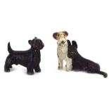 A cold-painted bronze figural group modelled as a pair of Scottie dogs together with another 1920's