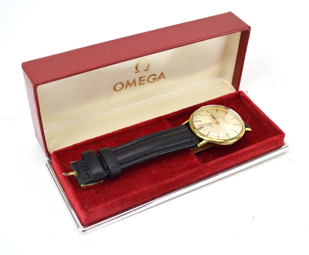 A gentleman's gold plated manual wind wristwatch by Omega, - Image 3 of 3