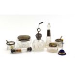 Six silver mounted dressing table containers and other jars,