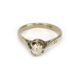 An early 20th century 18ct white gold ring set single old cut diamond in an eight claw setting,
