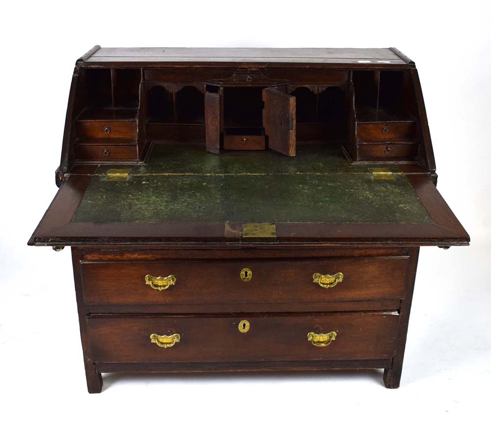 A late 17th/early 18th century oak bureau, the stepped interior with drawers, - Image 4 of 4