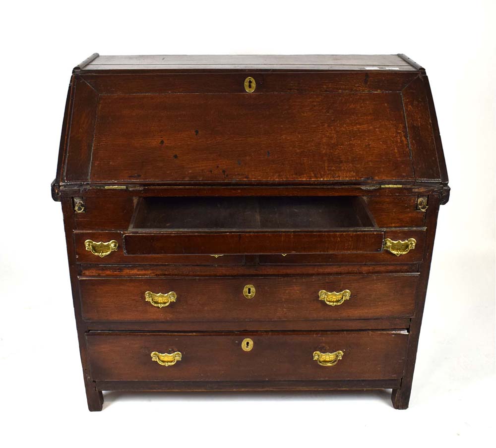 A late 17th/early 18th century oak bureau, the stepped interior with drawers, - Image 3 of 4