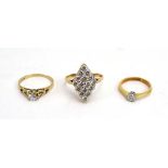 An 18ct yellow gold ring set small diamond, 2.