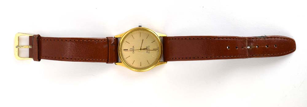 A gentleman's gold plated quartz 'De Ville' wristwatch by Omega,