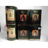 6 Bells Christmas Bell Decanters with boxes/cartons from 1990, 1991, 1992, 1993, 1994 & 1995,