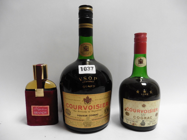 3 various bottles, 1x Courvoisier VSOP Quart Liqueur Cognac circa 1960's no strength stated,