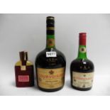 3 various bottles, 1x Courvoisier VSOP Quart Liqueur Cognac circa 1960's no strength stated,