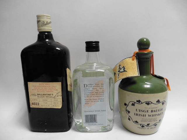 3 bottles, 1x Tullamore Dew Ceramic Crock Irish Whiskey circa 1980's 75cl, - Image 2 of 2