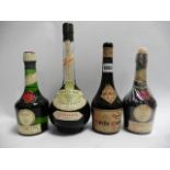 4 old bottles, 1x Liqueur de la Vieille Cure MAB circa 1950s no size nor strength stated est 35cl,