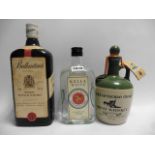 3 bottles, 1x Tullamore Dew Ceramic Crock Irish Whiskey circa 1980's 75cl,