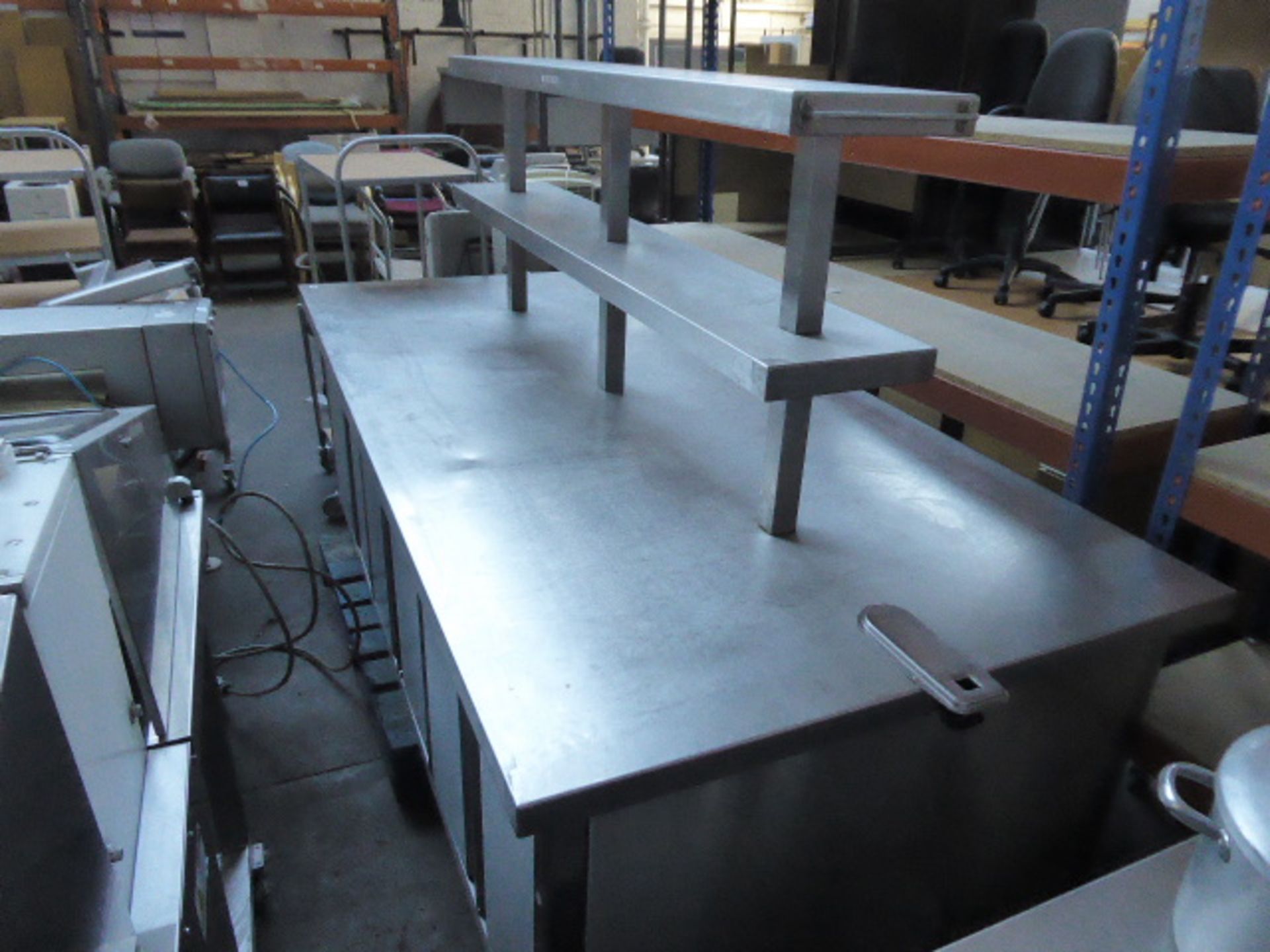 (501) 240cm wide x 120cm deep bespoke built stainless steel island for food preparation with 2