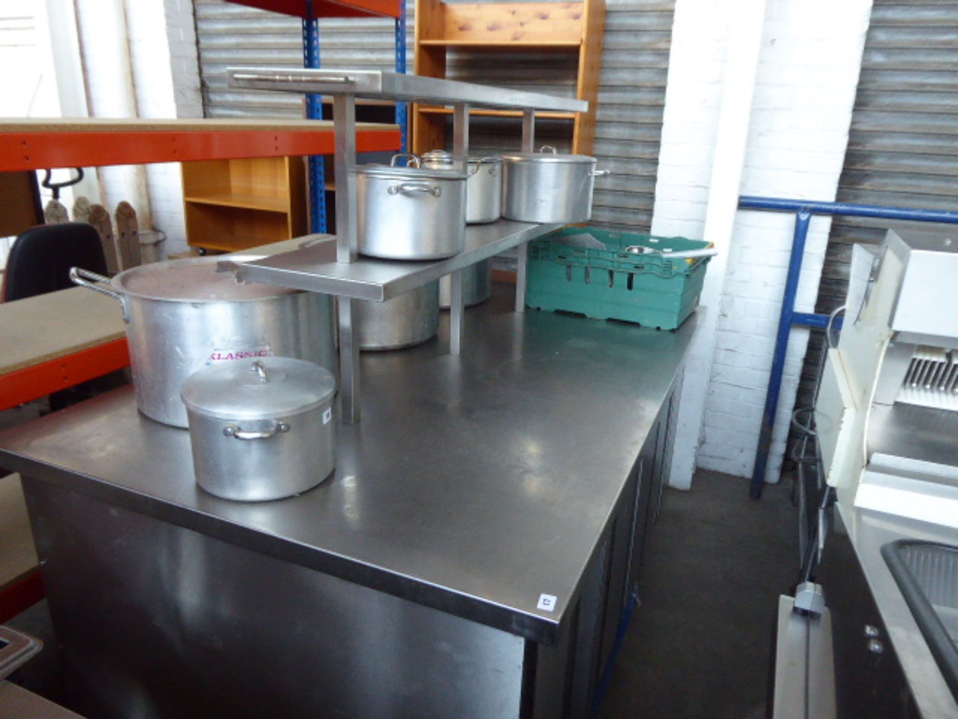 (502) 190cm wide x 120cm deep bespoke built stainless steel island for food preparation with 2