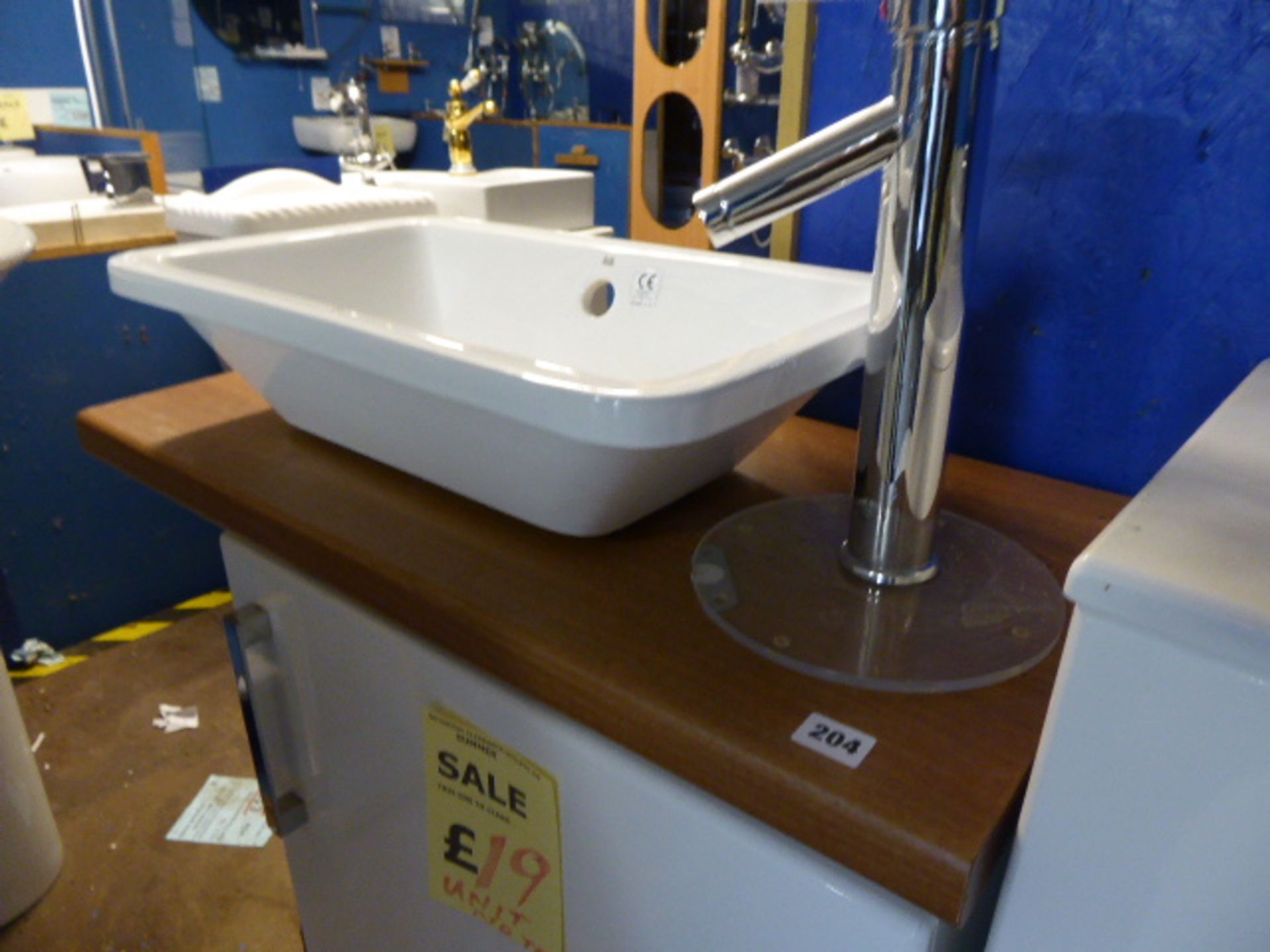 Small single door vanity base unit with RAK Rectangular ceramic basin and pillar mixer tap - Image 2 of 2