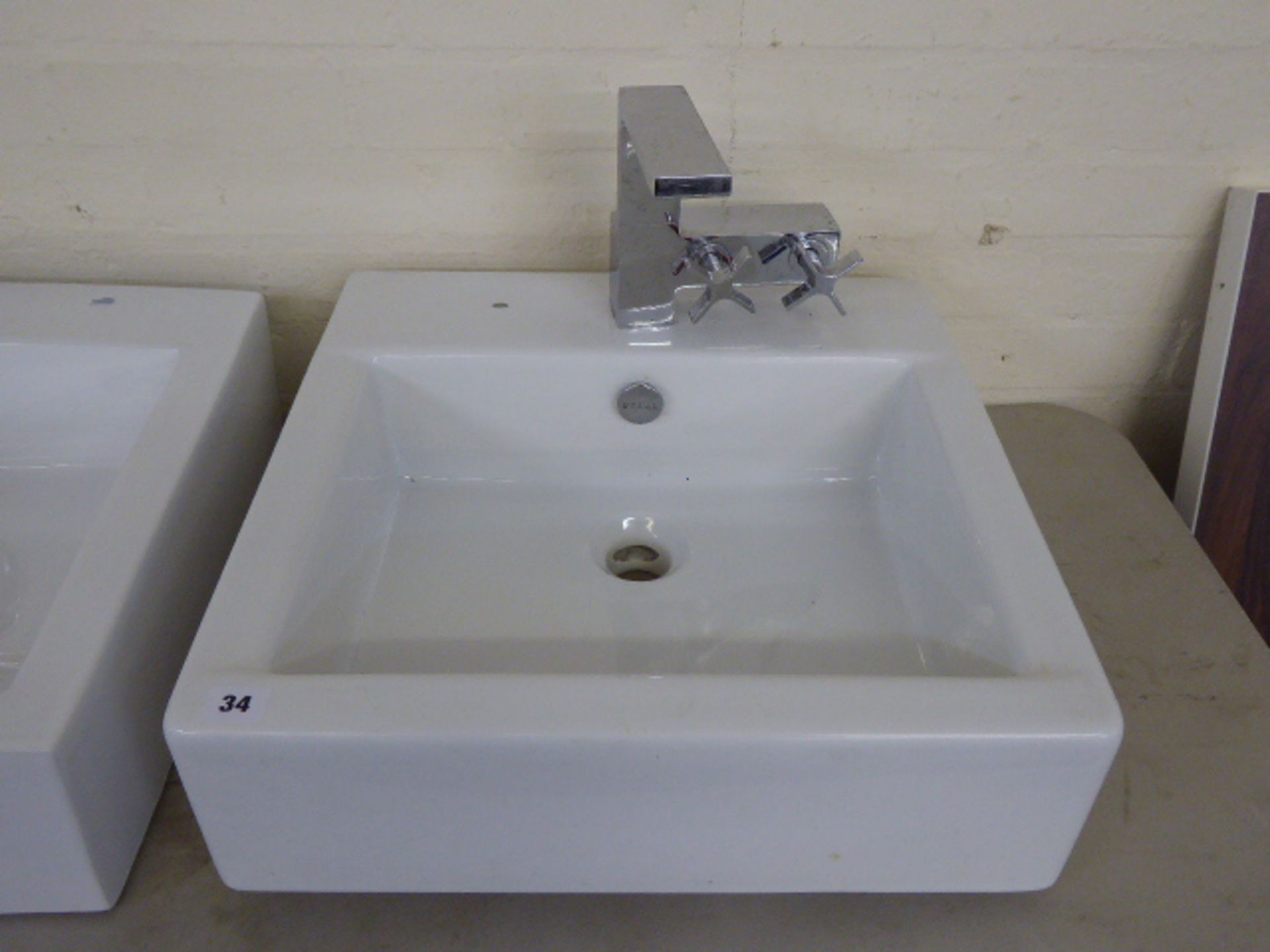 Whitestone modern square white ceramic wash hand basin with mixer tap