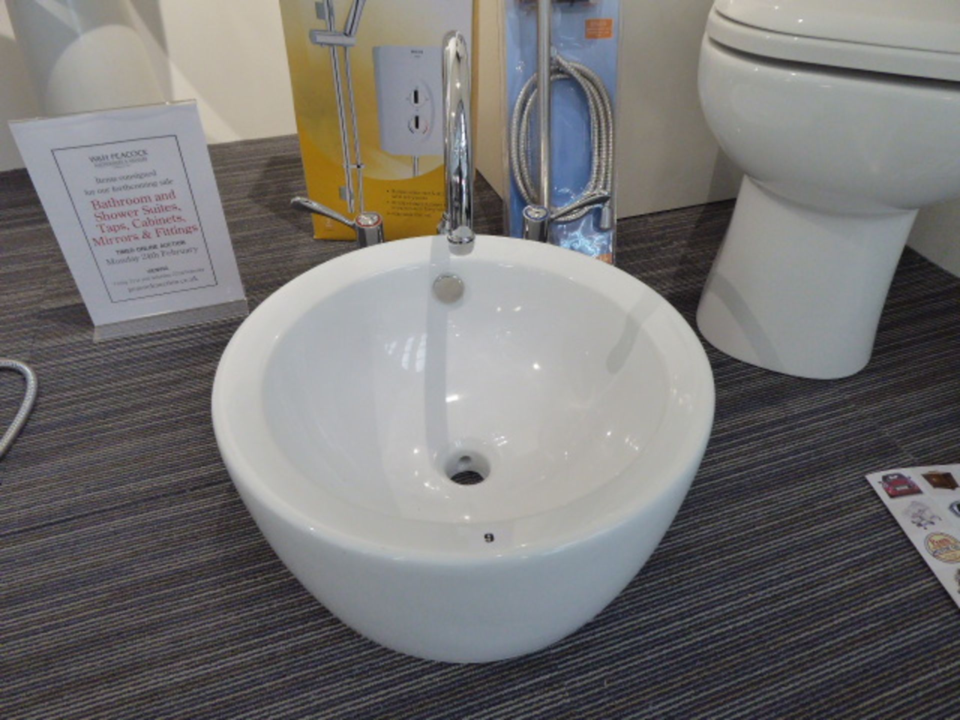 Circular white ceramic hand basin with mixer tap - Image 2 of 2