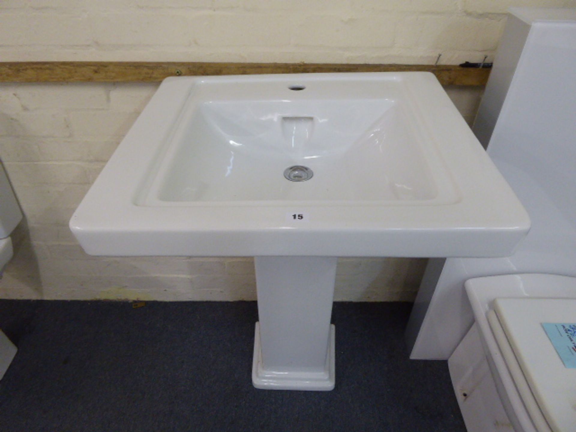Rectangular Edwardian style white ceramic wash basin and pedestal