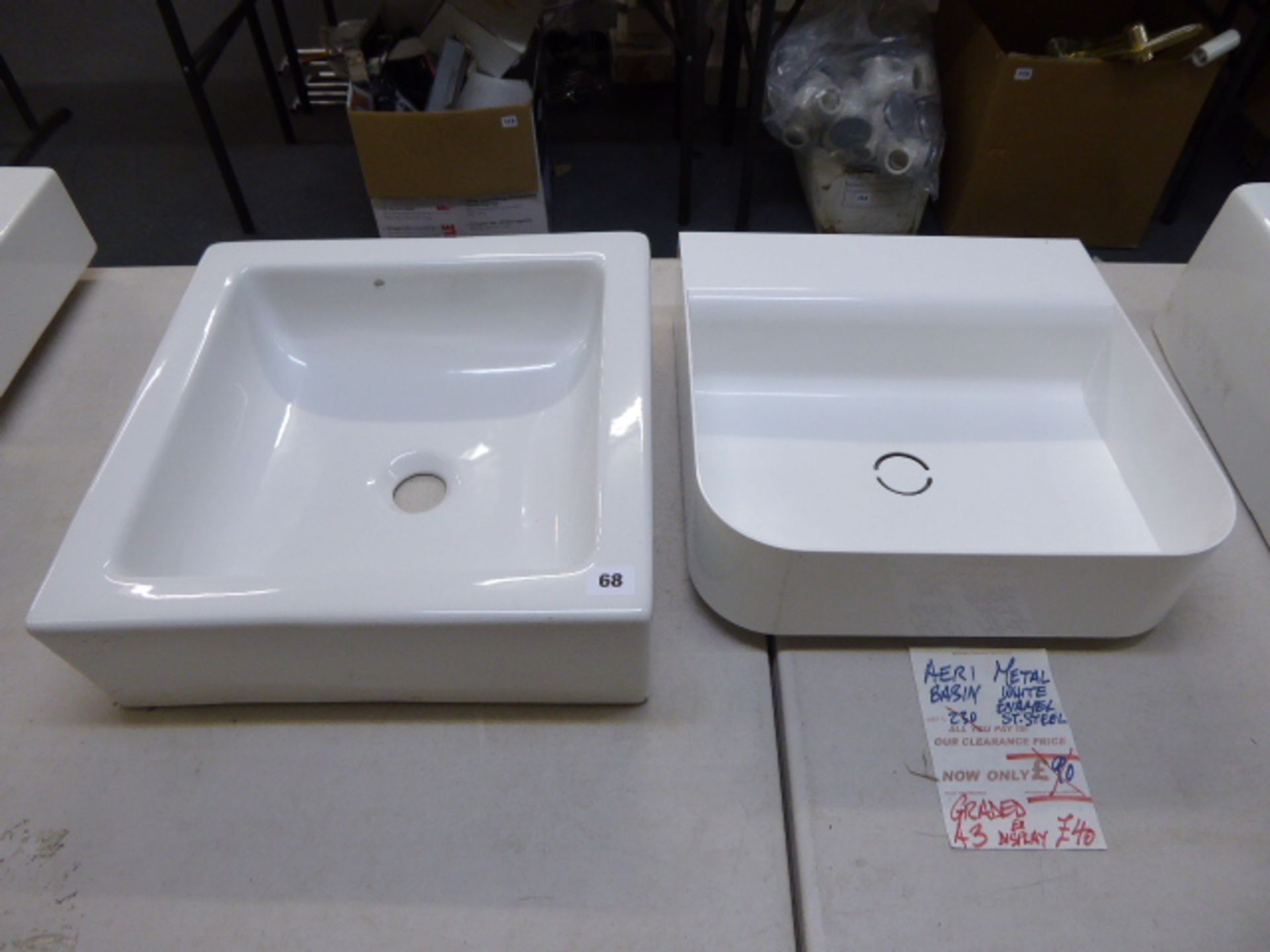 Aeri metal enamel stainless steel hand basin and a square white ceramic basin