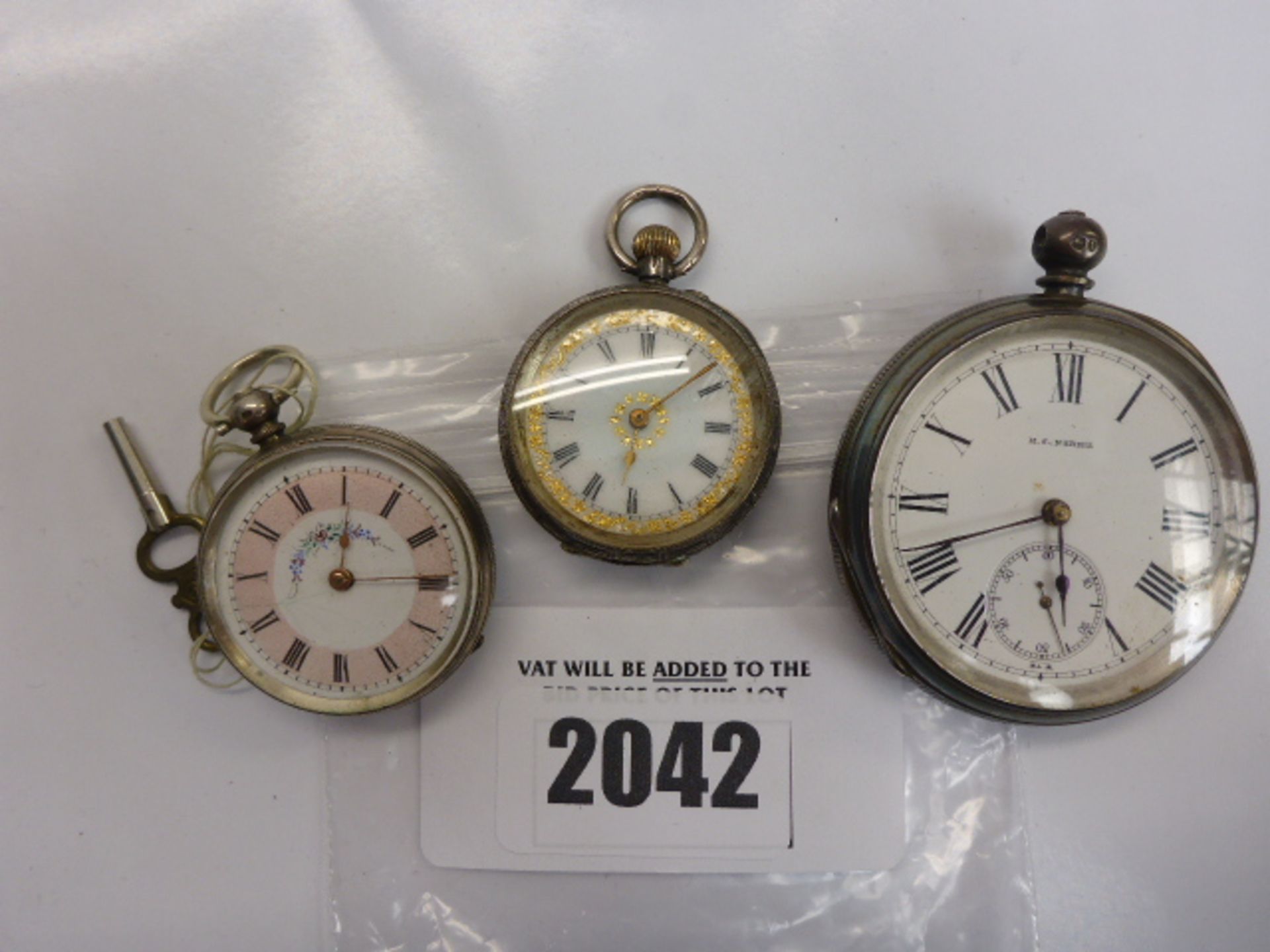 3x silver pocket watches; 2 .925 & 1 .800 continental silver