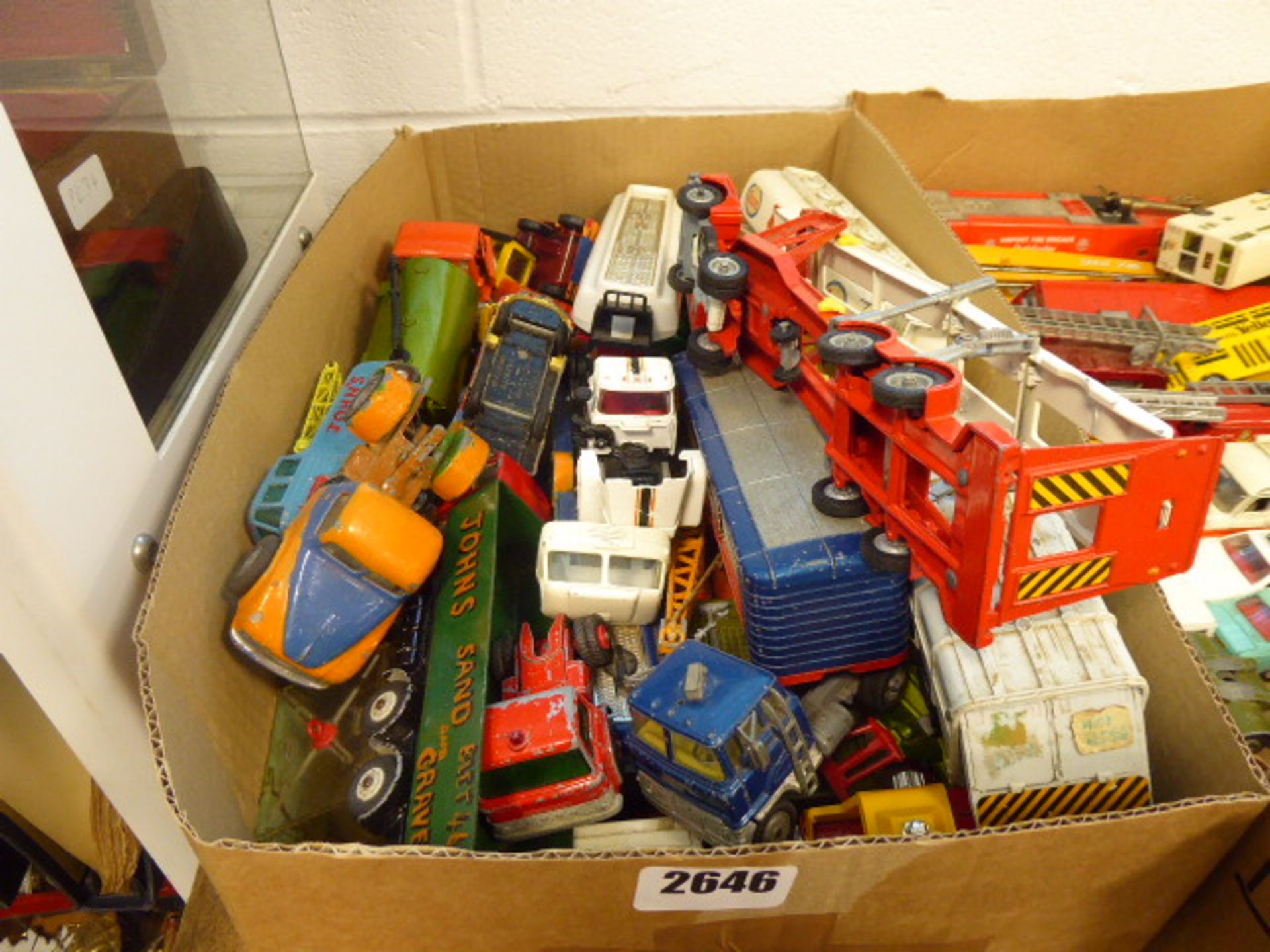 Collection of commercial die cast vehicles including Matchbox king size vehicles, various trucks,