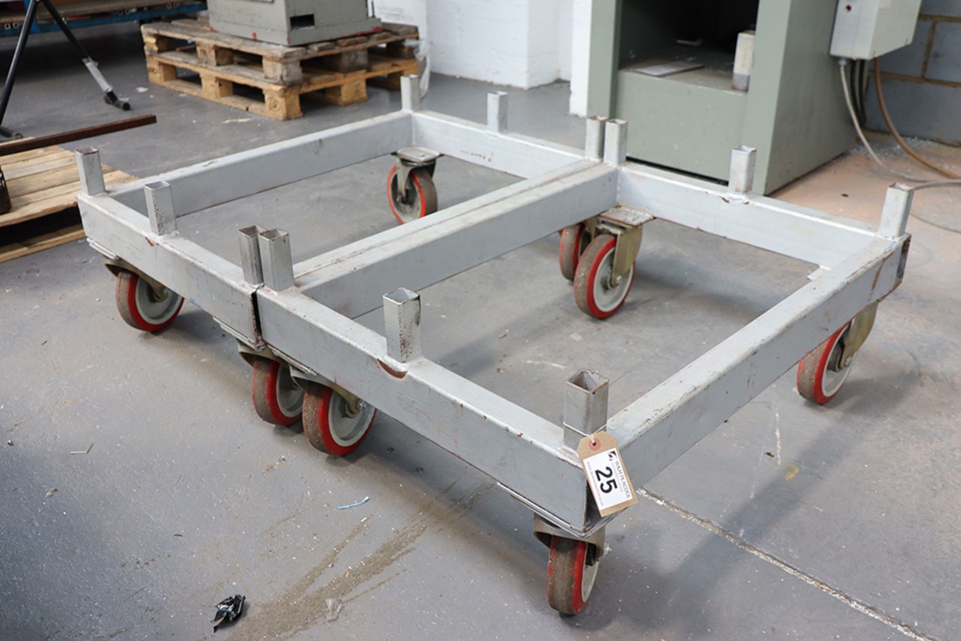 2 welded steel stillage frames on castors